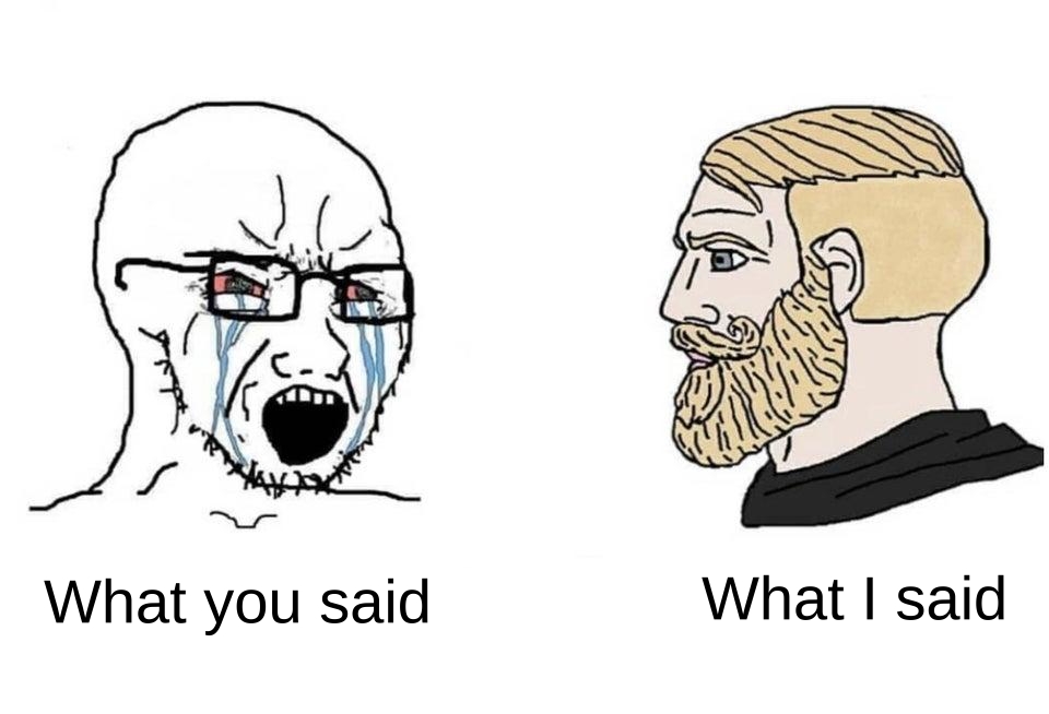 Image of a soyjak on the left and a Chad on the right.